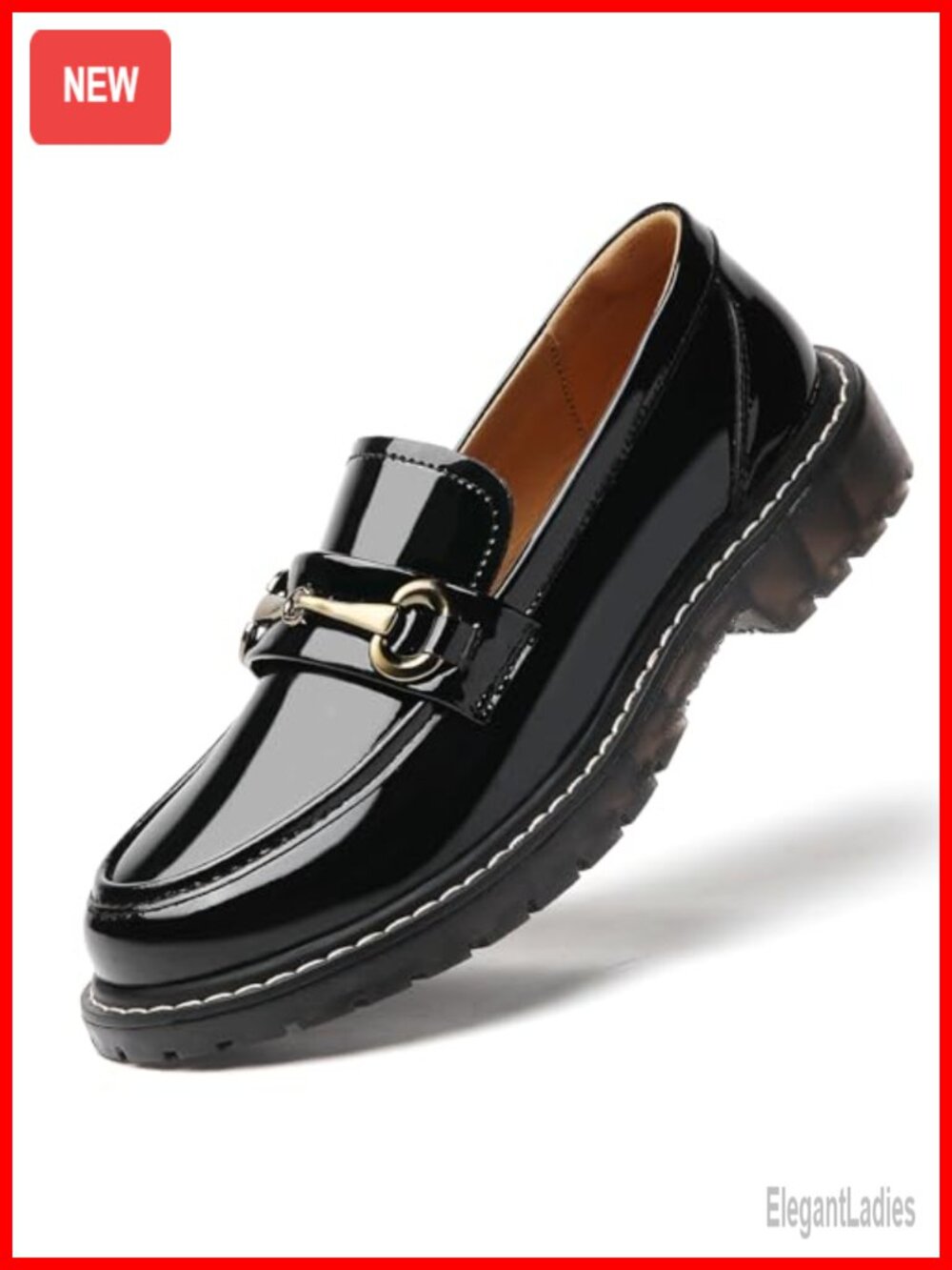 Women's Chunky Lug Sole Loafers Faux Leather Slip-On Work Shoes